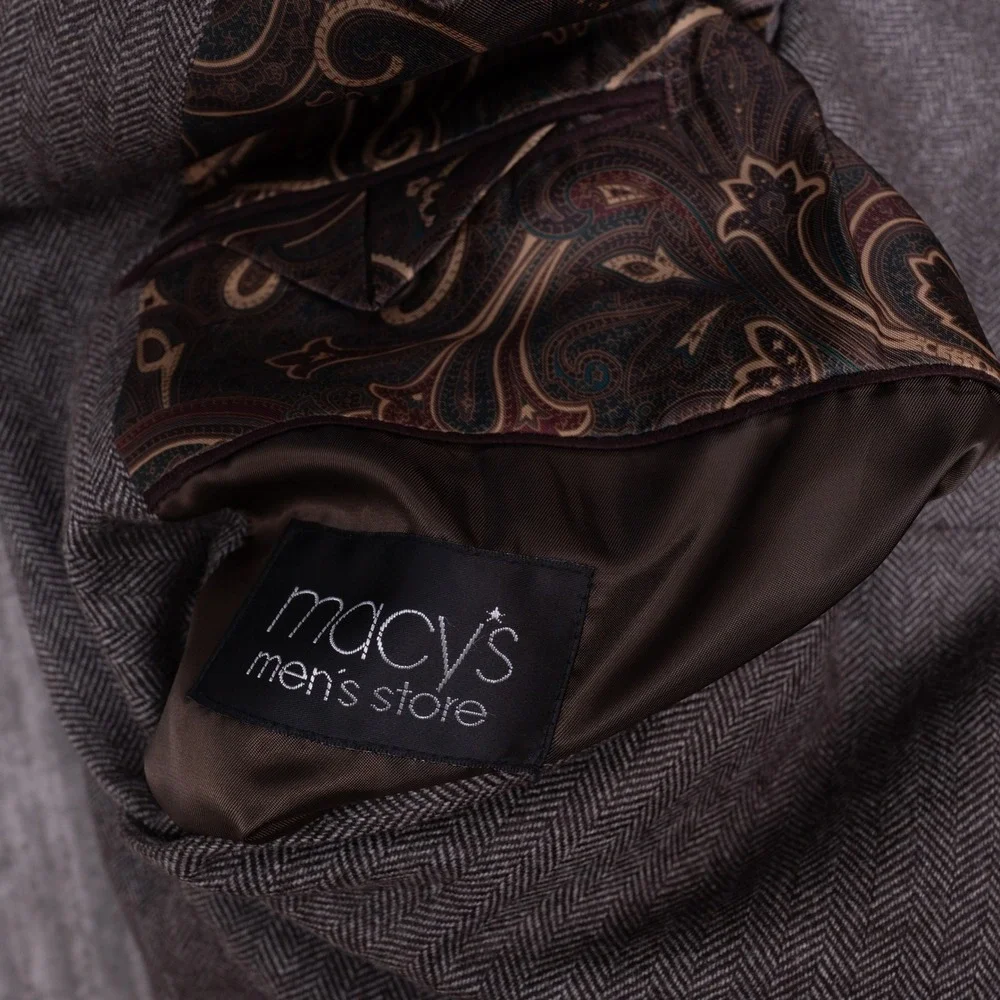 Macy's Men's Store Sport Coat Mens Brown Excellent Wool Cashmere Herringbone